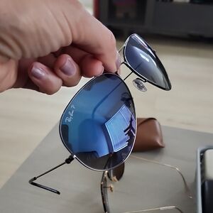 Ray-Ban Aviator Sunglasses with Reflective Blue Lenses